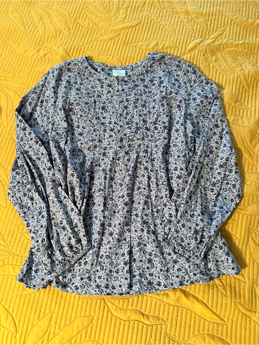 St. John's Bay Blue and White Floral Pintuck Blouse